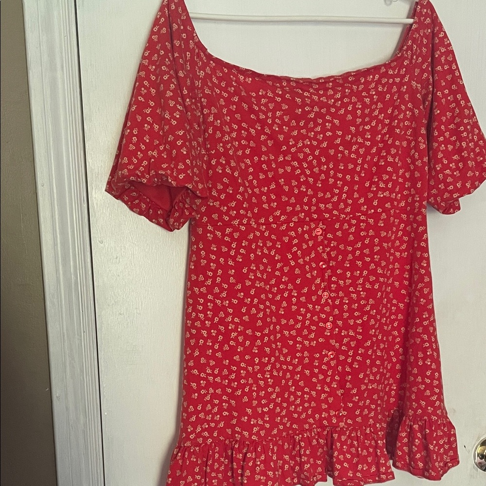 ASOS Red Floral Square-Neck Ruffle Hem Tunic - Picture 2 of 5